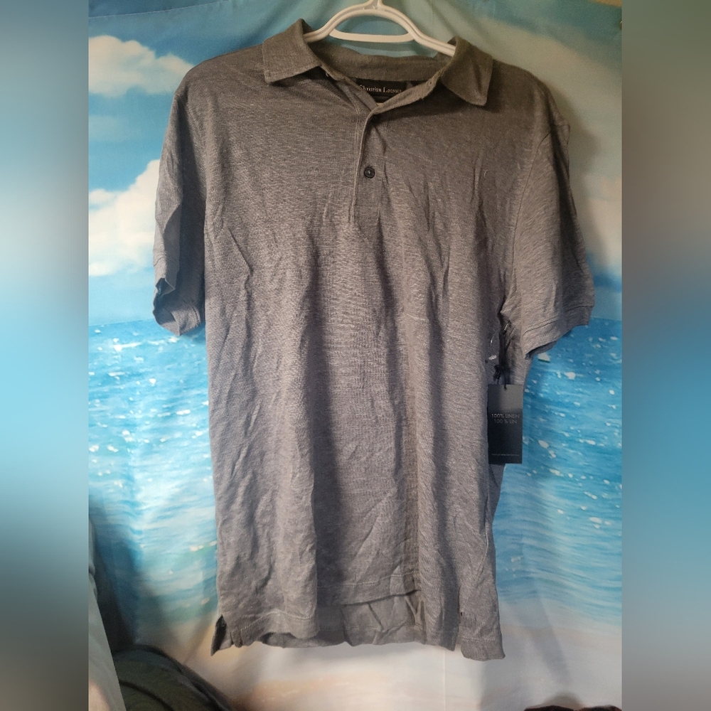 Christian LaCroix NWT Men's Linen Gray Polo Shirt Size Small